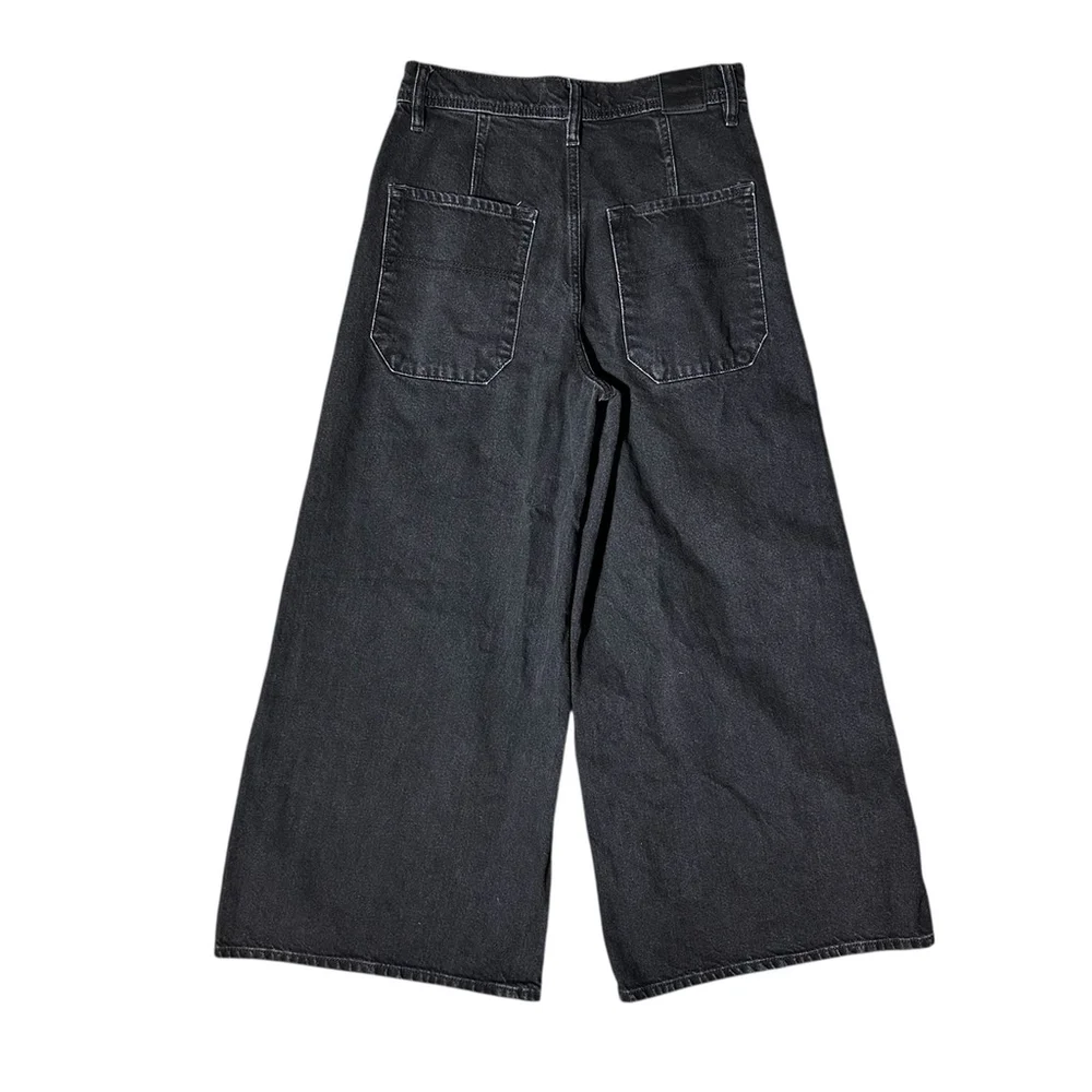 Free People Button Fly High Rise Super Wide Leg Cropped Landry Jeans Sz 27 Black - Picture 4 of 9